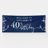 Welkom Nautical Anchor 40th Birthday Party Navy Spandoek (Horizontaal)