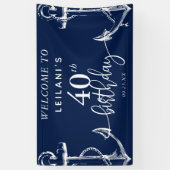 Welkom Nautical Anchor 40th Birthday Party Navy Spandoek (Verticaal)