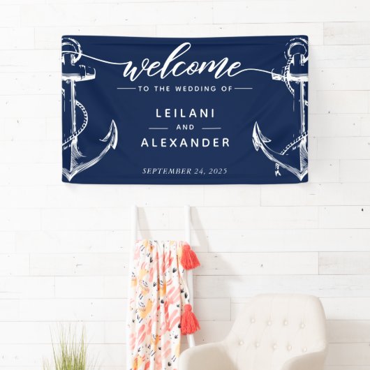 Welkom Nautical Anchor Wedding Spandoek (Insitu)
