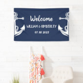 Welkom Nautical Navy Blue Anker Bruiloft Spandoek (Insitu)