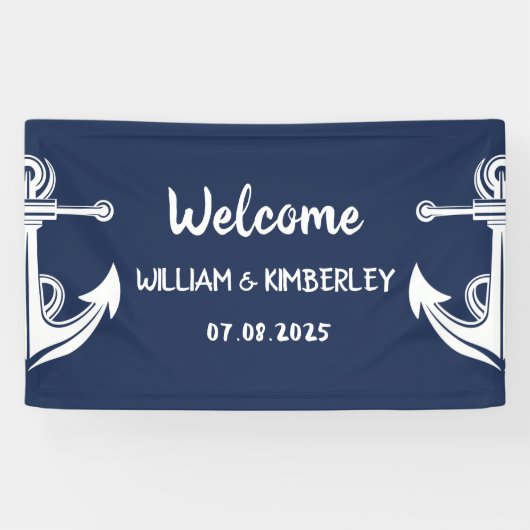Welkom Nautical Navy Blue Anker Bruiloft Spandoek (Horizontaal)