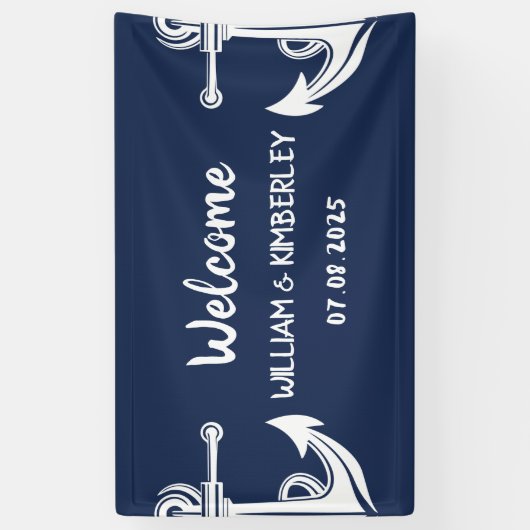 Welkom Nautical Navy Blue Anker Bruiloft Spandoek (Verticaal)