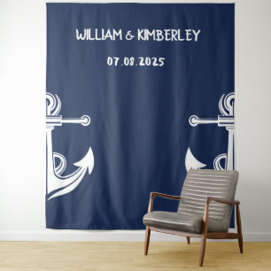 Welkom Nautical Navy Blue Anker Bruiloft Wandkleed