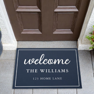 Welkom Navy Blue familienaam gepersonaliseerd Deurmat