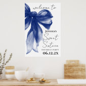 Welkom Navy Bow Coquette Script Sweet 16 Poster (Keuken)