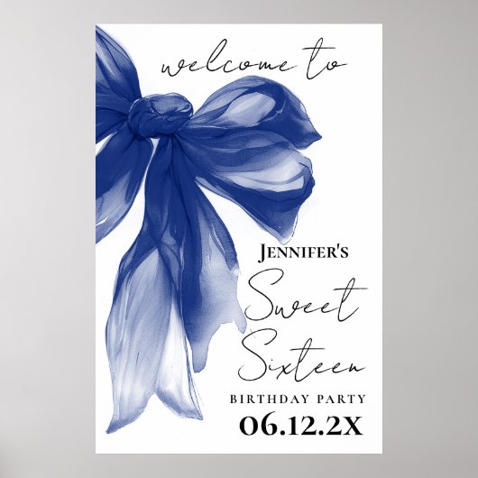 Welkom Navy Bow Coquette Script Sweet 16 Poster (Voorkant)