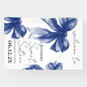 Welkom Navy Bow Coquette Script Sweet 16 Spandoek (Horizontaal)