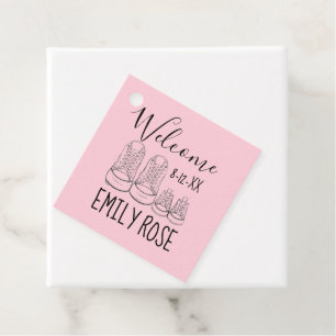 WELKOM Nieuw Aankomst Baby Schoenen Douche Roze Bedankjes Labels