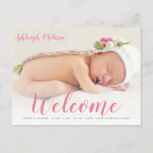 WELKOM Nieuwe baby aankondiging fotokaart Briefkaart