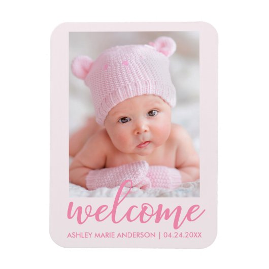 Welkom, nieuwe baby aankondiging Licht Roze Magneet (Verticaal)