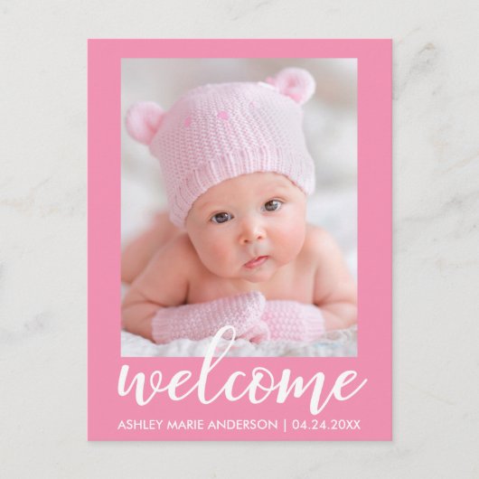 Welkom Nieuwe Baby Aankondiging Roze (Voorkant)