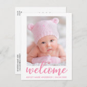 Welkom Nieuwe Baby Aankondiging Roze Script (Voorkant / Achterkant)