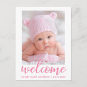 Welkom Nieuwe Baby Aankondiging Roze Script (Voorkant)