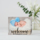 Welkom Nieuwe Baby Modern Zwart Script Aankondigingskaart (Staand voorkant)