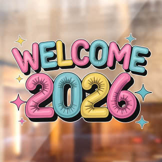 Welkom Nieuwjaar 2026 Kleurrijke Ballon Typografie Raamsticker