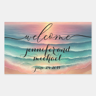 Welkom Oceaan Strand Aquarel Zee Zon Rechthoekige Sticker