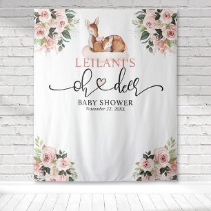 Welkom Oh Hert Baby Shower Roze Bloemstuk Achtergr Wandkleed
