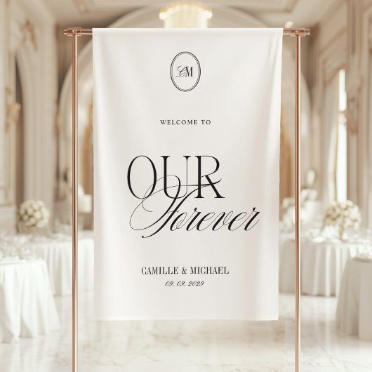 Welkom Ons Liebesverhaal Warm Witte Trouw Vinyl Spandoek