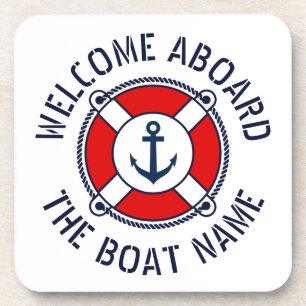 Welkom op boot name nautical anchor life booy bier onderzetter
