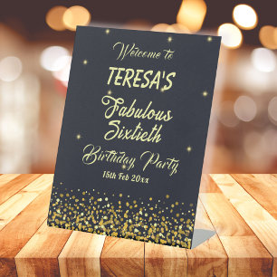 Welkom op de 60ste verjaardag van zwart en goud reclamebord met voetstuk