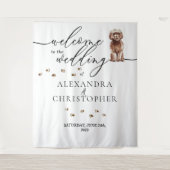 Welkom op de bruiloft Bruine Cavapoo Hond Wandkleed (Voorkant)