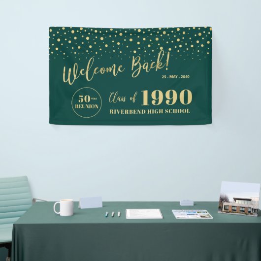 Welkom op Gold & Green Confetti Class Reunion Part Spandoek (Beurs)
