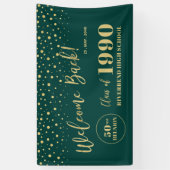 Welkom op Gold & Green Confetti Class Reunion Part Spandoek (Verticaal)