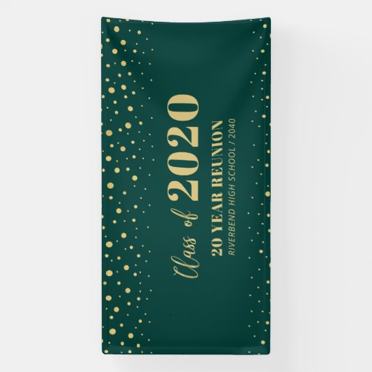Welkom op Gold & Green Confetti Class Reunion Part Spandoek (Verticaal)