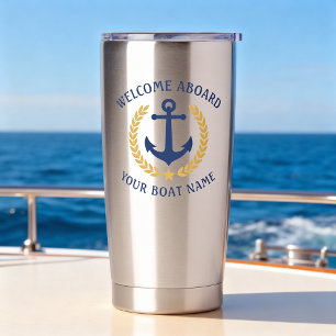 Welkom op het bord Naam Anchor Gold Laurel Navy Geïsoleerde Drinkbeker