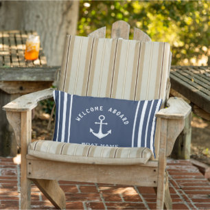 Welkom op het bord Naam Anchor Navy Blue White Buitenkussen