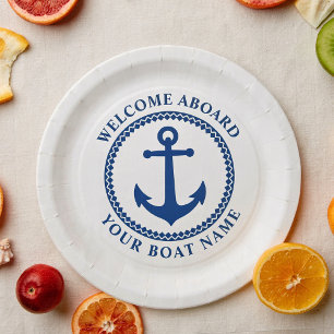 Welkom op het bord Naam Zee Anchor Blue White Pap