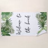 Welkom op het strand Tropisch blad groen script Strandlaken (Voorkant)