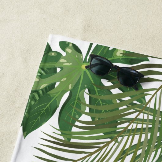 Welkom op het strand Tropisch blad groen script Strandlaken (In situ)