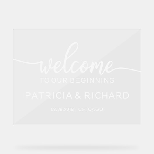 Welkom op onze Beginnende Bruiloft Welkomstbord Acryl Bord (Voorkant)