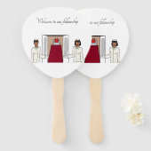 Welkom op onze beurs handwaaier (Voorkant en achterkant)