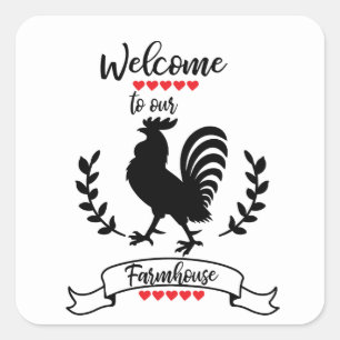 Welkom op onze boerderij woorden sticker haan