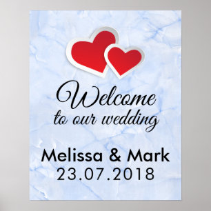 Welkom op onze bruiloft 2 Rode harten Poster