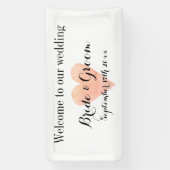 Welkom op onze bruiloft elegante koraal hart logo spandoek (Verticaal)