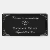Welkom op onze bruiloft elegante zwart-wit spandoek (Horizontaal)