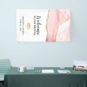 Welkom op onze bruiloft roze blush agaat met goud spandoek (Beurs)