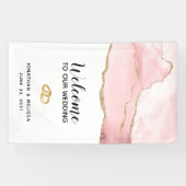 Welkom op onze bruiloft roze blush agaat met goud spandoek (Horizontaal)