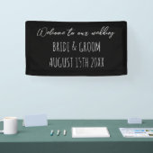 Welkom op onze bruiloft zwart-wit handschrift spandoek (Beurs)