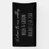 Welkom op onze bruiloft zwart-wit handschrift spandoek (Verticaal)