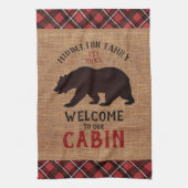 Welkom op onze Cabin in a Burlap and Pset Theedoek (Verticaal)