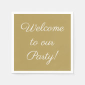 'Welkom op onze partij' Elegant Script Text Gold Servet (Voorkant)