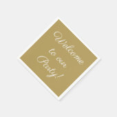 'Welkom op onze partij' Elegant Script Text Gold Servet (Hoek)