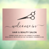 Welkom open haar schoonheid salon roos goud raamsticker (Vel 3)