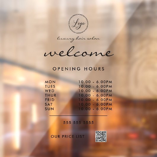 Welkom Openingstijden Logo QR Code Transparant Raamsticker (Vel 2)