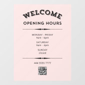Welkom Openingstijden met QR Code Zwart op Roze Raamsticker (Vel)