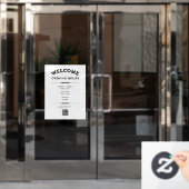 Welkom Openingstijden met QR Code Zwart op Wit Raamsticker (Kantoordeur)